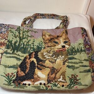 Unbranded Large Vintage 90s Tapestry and Bead Large Zip TopTote Bag